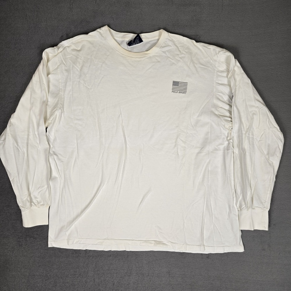 Vintage Polo Sport Ralph Lauren Shirt Mens XL White Long Sleeve Logo 90s Y2K